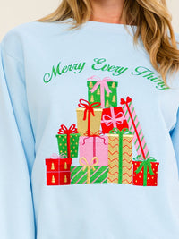 WOMEN'S LONG SLEEVE MERRY EVERY THING GRAPHIC PULLOVER SWEATER