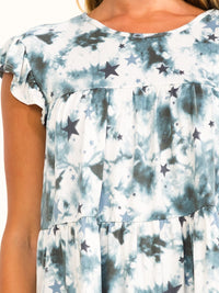 ENTRO WOMEN'S SHORT RUFFLE SLEEVE TIE DYE TUNIC BLOUSE