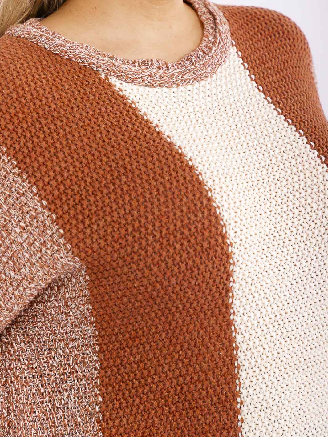 PLUS SIZE LONG SLEEVE COLORBLOCK KNIT PULLOVER SWEATER