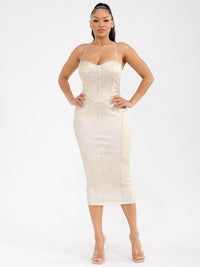 WOMEN'S SLEEVELESS BANDAGE SHIMMER BODYCON MIDI DRESS