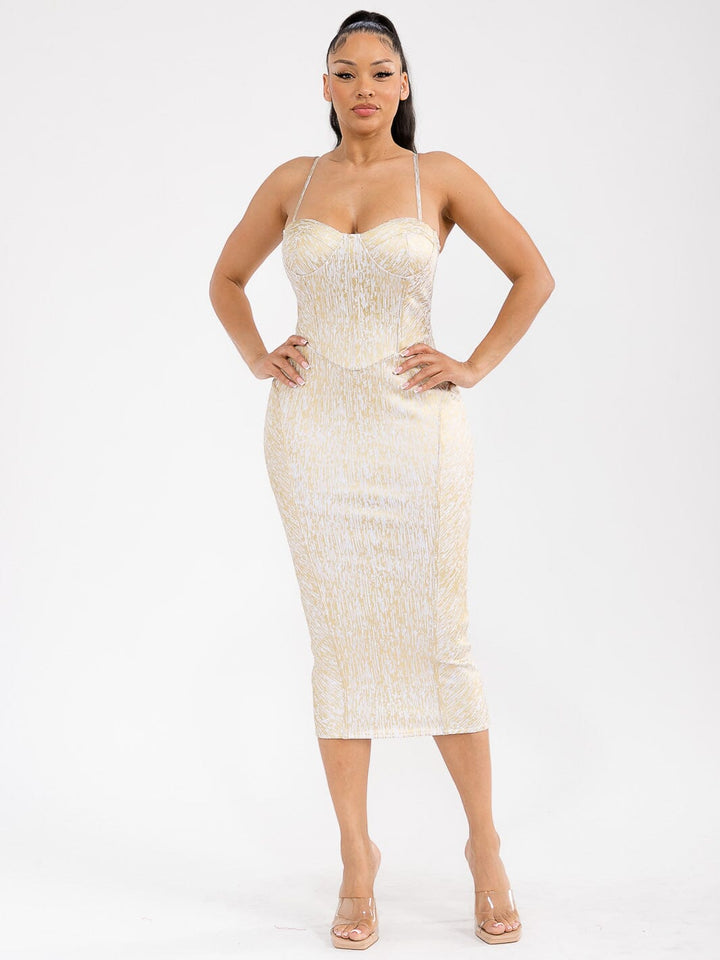 WOMEN'S SLEEVELESS BANDAGE SHIMMER BODYCON MIDI DRESS