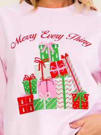 WOMEN'S LONG SLEEVE MERRY EVERY THING GRAPHIC PULLOVER SWEATER