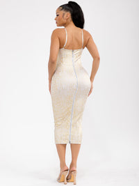 WOMEN'S SLEEVELESS BANDAGE SHIMMER BODYCON MIDI DRESS