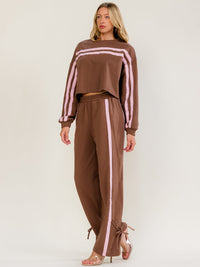 WOMEN'S LONG SLEEVE SWEATER & ELASTIC WAIST PANTS LACE TRIM DETAILED 2PC. SET