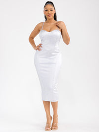 WOMEN'S SLEEVELESS BANDAGE SHIMMER BODYCON MIDI DRESS