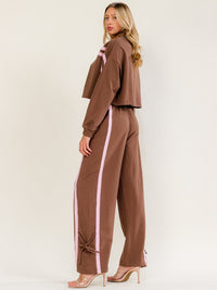 WOMEN'S LONG SLEEVE SWEATER & ELASTIC WAIST PANTS LACE TRIM DETAILED 2PC. SET