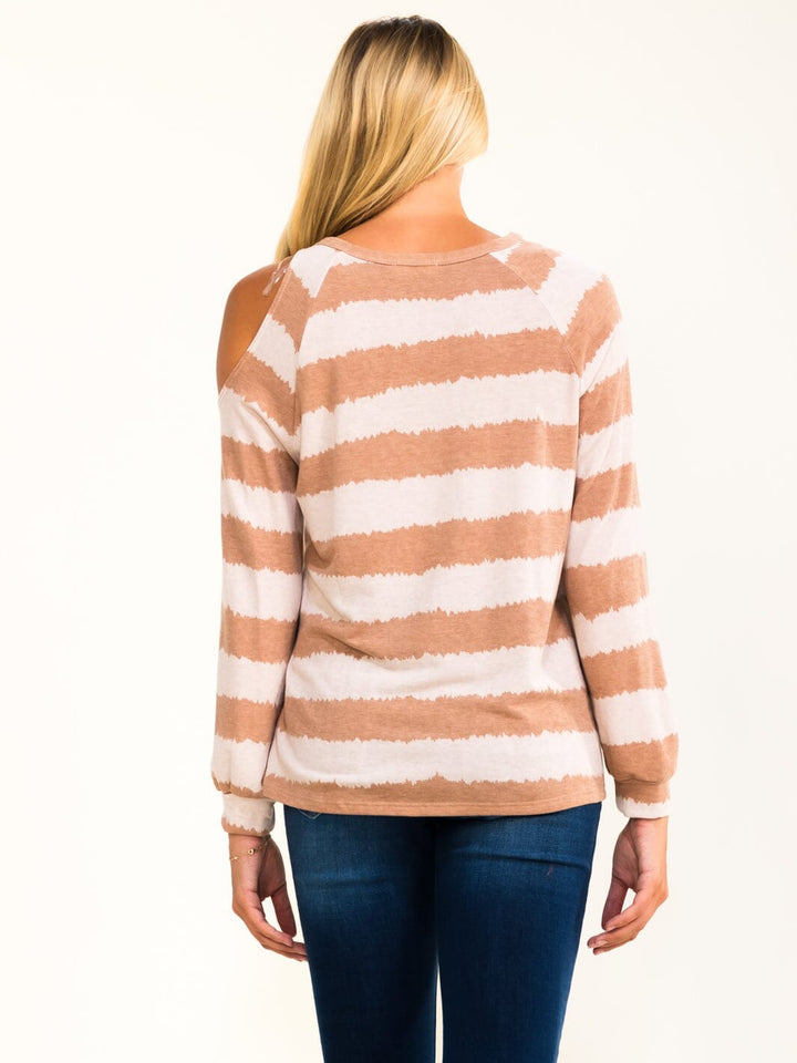 ENTRO WOMEN'S LONG SLEEVE COLD SHOULDER COLORBLOCK STRIPES TOP