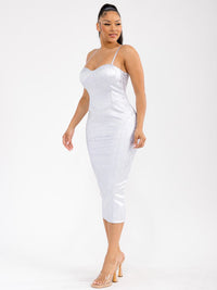 WOMEN'S SLEEVELESS BANDAGE SHIMMER BODYCON MIDI DRESS