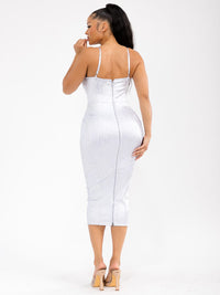 WOMEN'S SLEEVELESS BANDAGE SHIMMER BODYCON MIDI DRESS