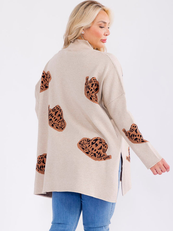 PLUS SIZE LONG SLEEVE MOCK NECK GRAPHIC PULLOVER OVERSIZED SWEATER