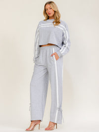 WOMEN'S LONG SLEEVE SWEATER & ELASTIC WAIST PANTS LACE TRIM DETAILED 2PC. SET