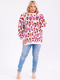 PLUS SIZE LONG SLEEVE ANIMAL PRINT PULLOVER BLOUSE
