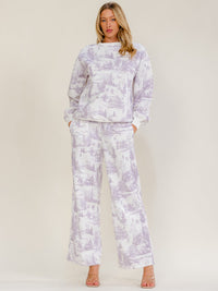 WOMEN'S LONG SLEEVE SWEATER & ELASTIC WAIST WIDE LEG PANTS MULTI PRINT 2PC. SET