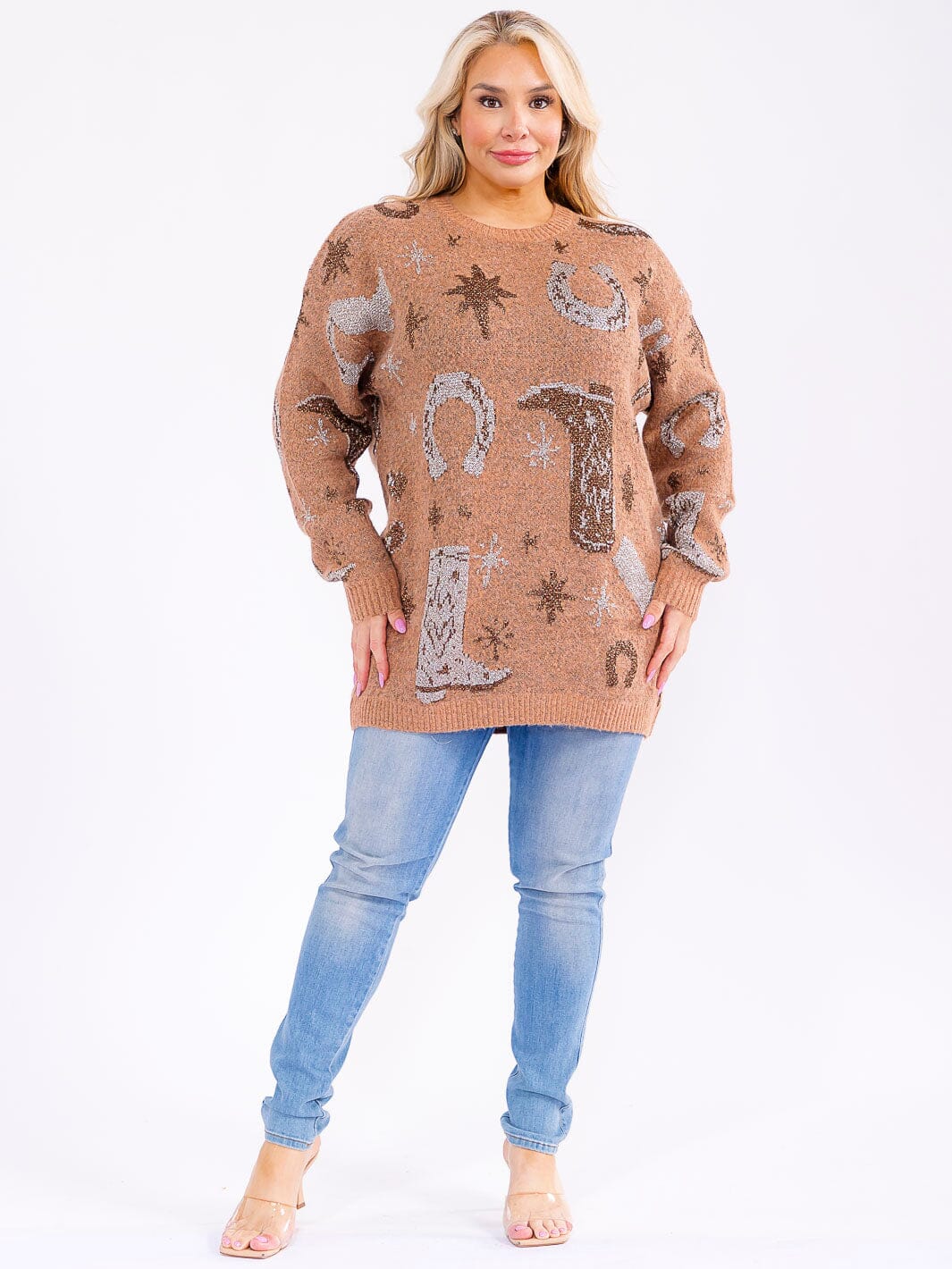 PLUS SIZE LONG SLEEVE GRAPHIC PULLOVER OVERSIZED SWEATER