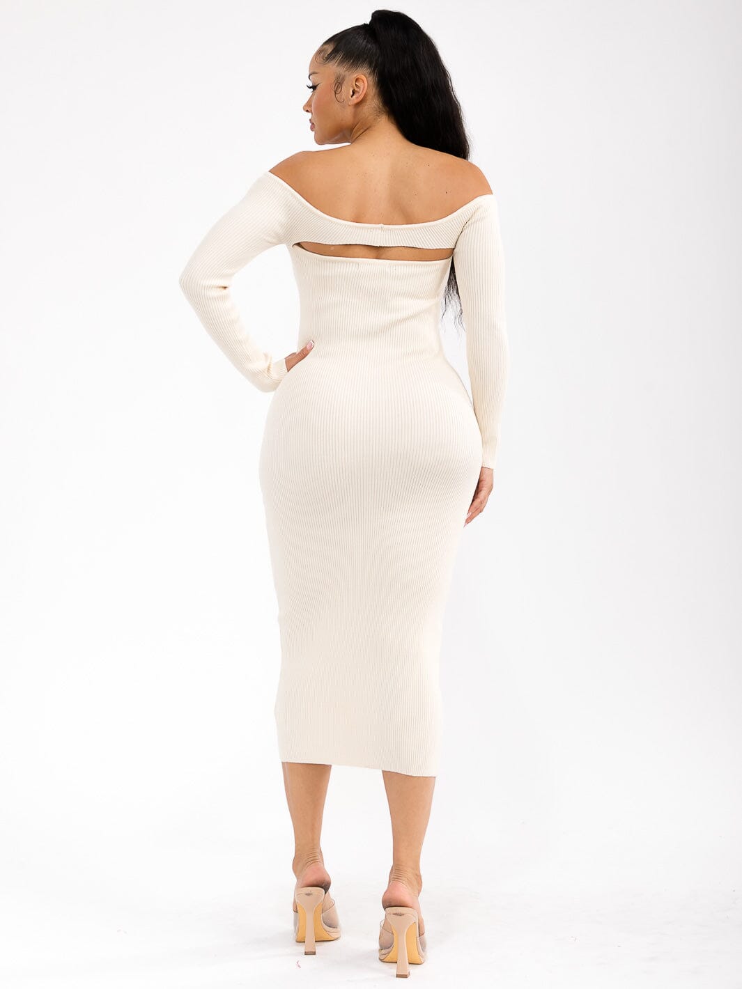WOMEN'S LONG SLEEVE RIBBED BODYCON MAXI DRESS