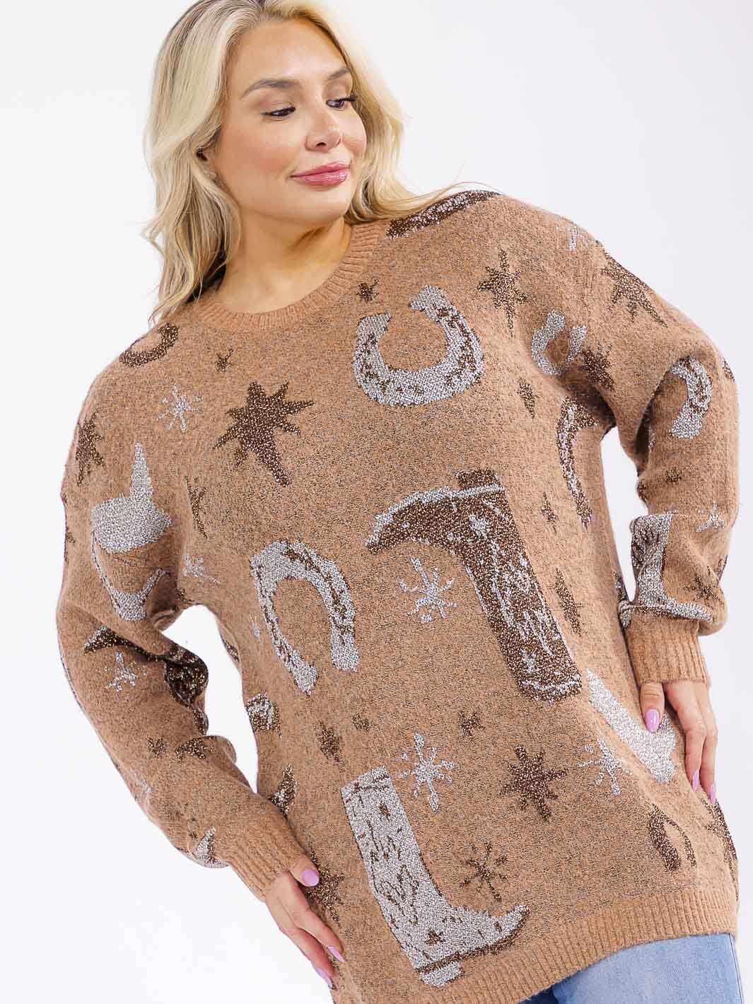 PLUS SIZE LONG SLEEVE GRAPHIC PULLOVER OVERSIZED SWEATER
