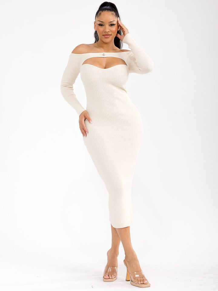 WOMEN'S LONG SLEEVE RIBBED BODYCON MAXI DRESS