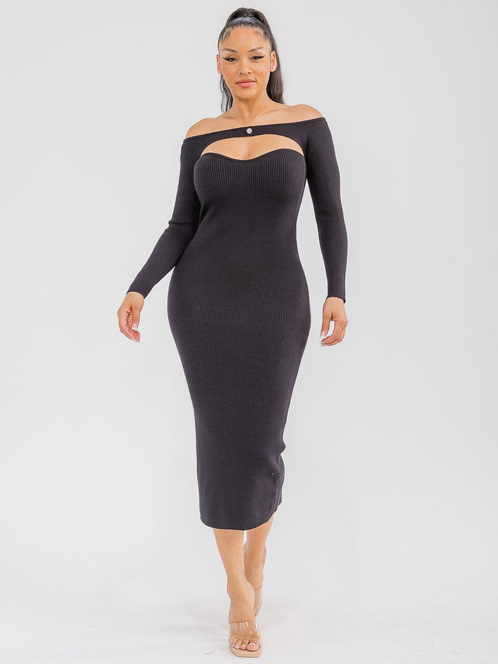 WOMEN'S LONG SLEEVE RIBBED BODYCON MAXI DRESS