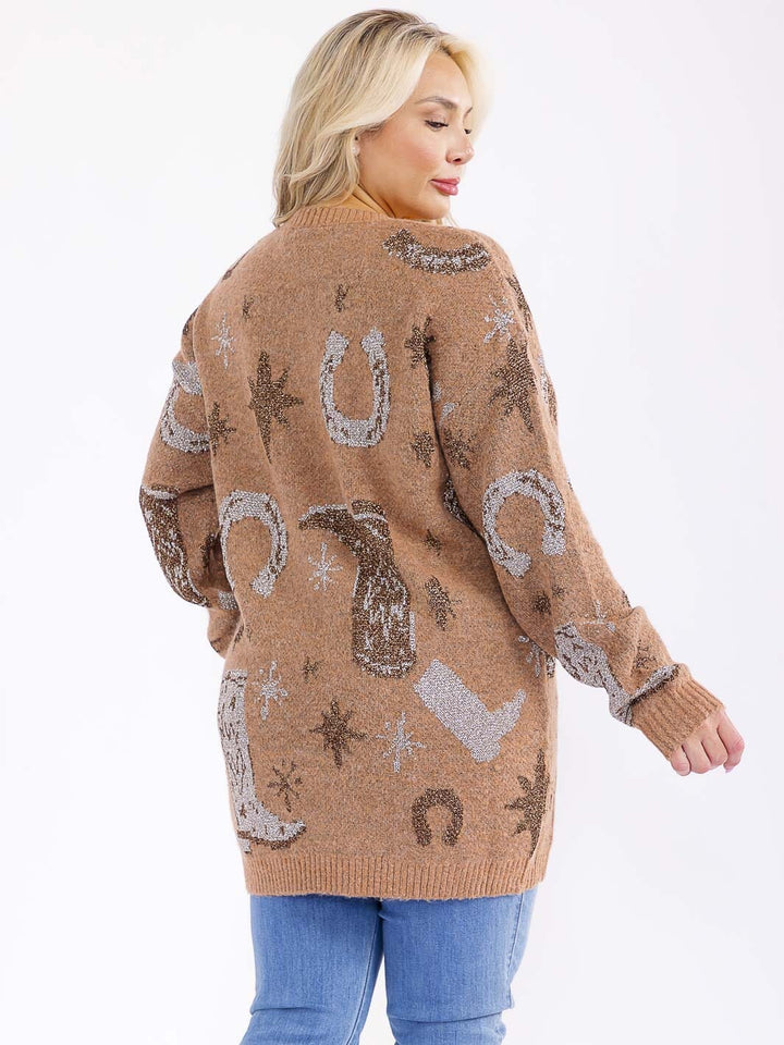 PLUS SIZE LONG SLEEVE GRAPHIC PULLOVER OVERSIZED SWEATER