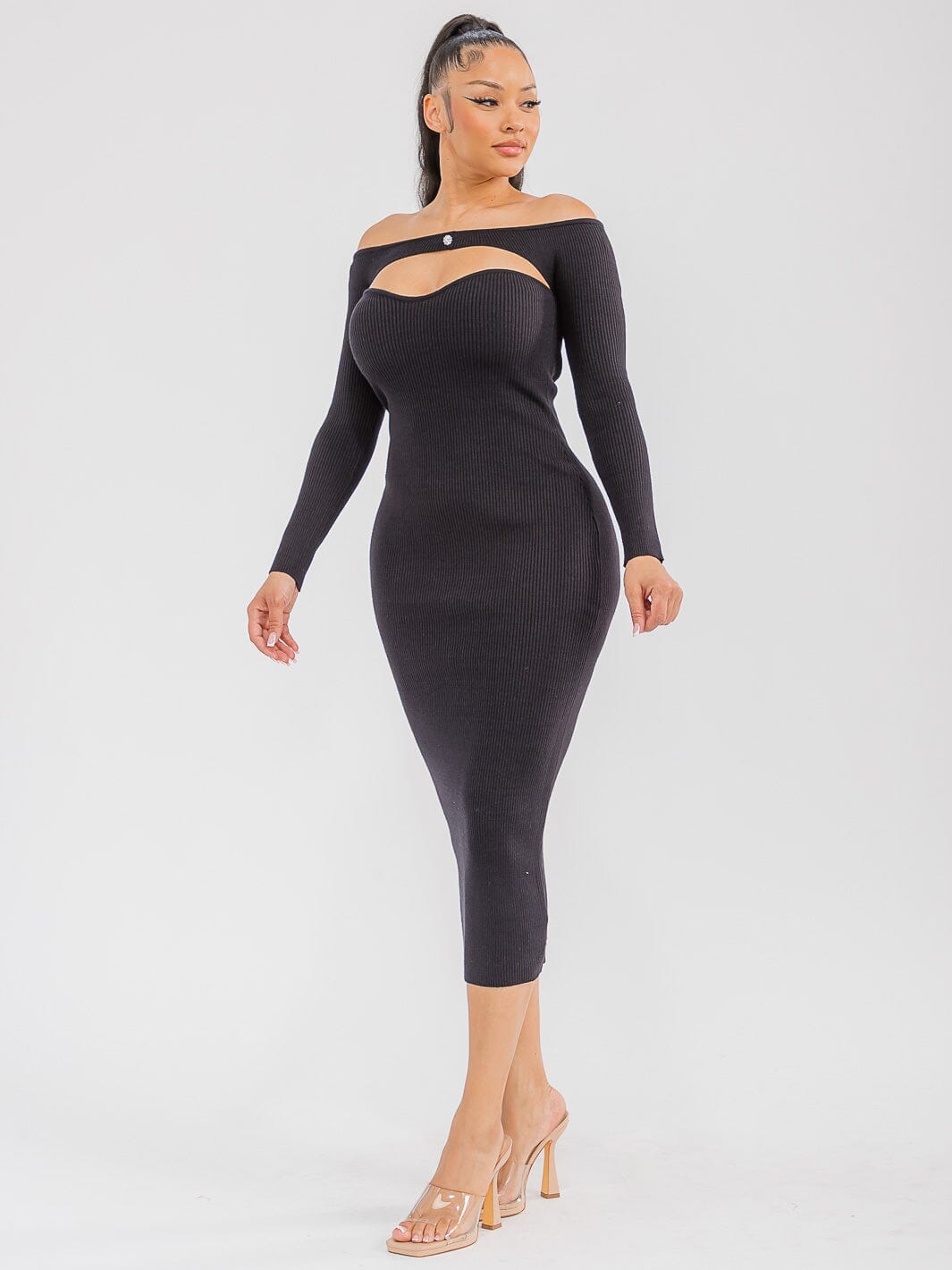 WOMEN'S LONG SLEEVE RIBBED BODYCON MAXI DRESS