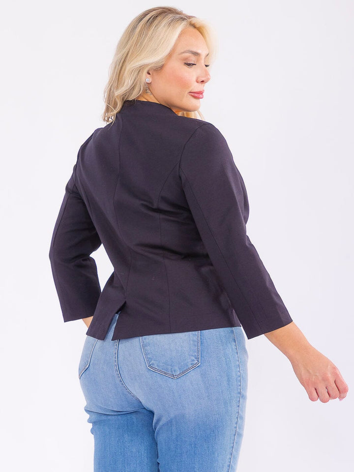 PLUS SIZE 3/4 SLEEVE BUTTON CLOSURE FRONT POCKETS BLAZER