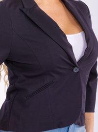 PLUS SIZE 3/4 SLEEVE BUTTON CLOSURE FRONT POCKETS BLAZER