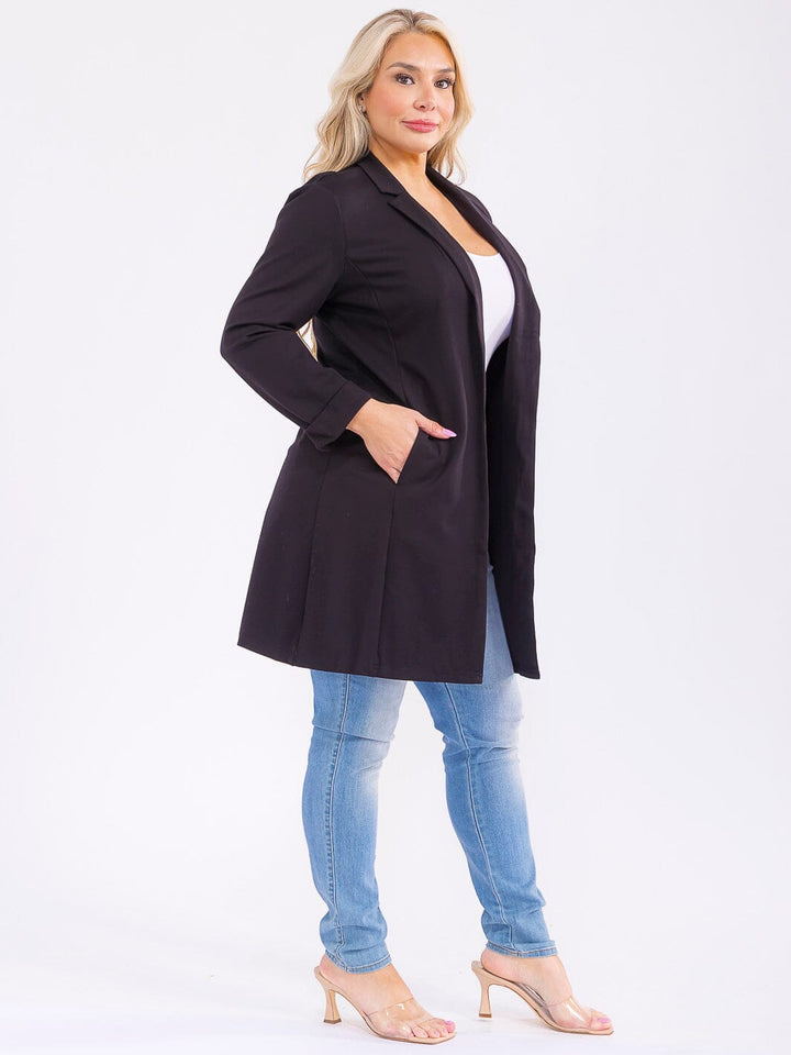 PLUS SIZE LONG SLEEVE OPEN FRONT POCKETS CARDIGAN