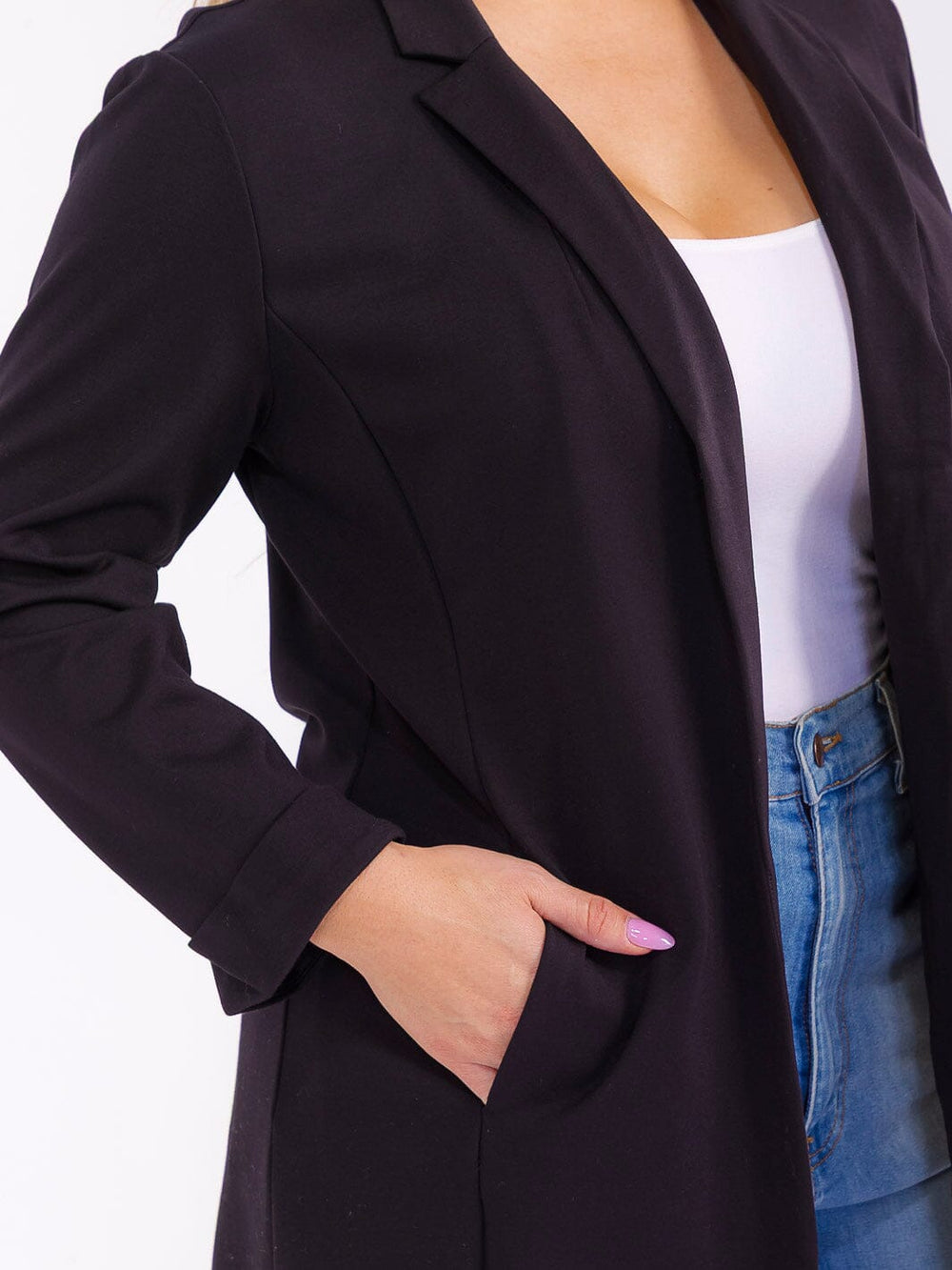 PLUS SIZE LONG SLEEVE OPEN FRONT POCKETS CARDIGAN