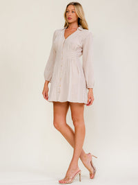 WOMEN'S LONG SLEEVE V-NECK BUTTON UP MINI DRESS
