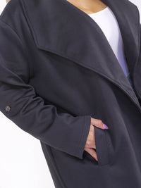 PLUS SIZE LONG SLEEVE OPEN FRONT POCKETS RIBBED COAT