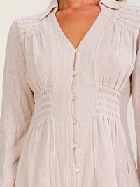 WOMEN'S LONG SLEEVE V-NECK BUTTON UP MINI DRESS