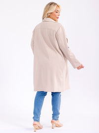 PLUS SIZE LONG SLEEVE OPEN FRONT POCKETS RIBBED COAT