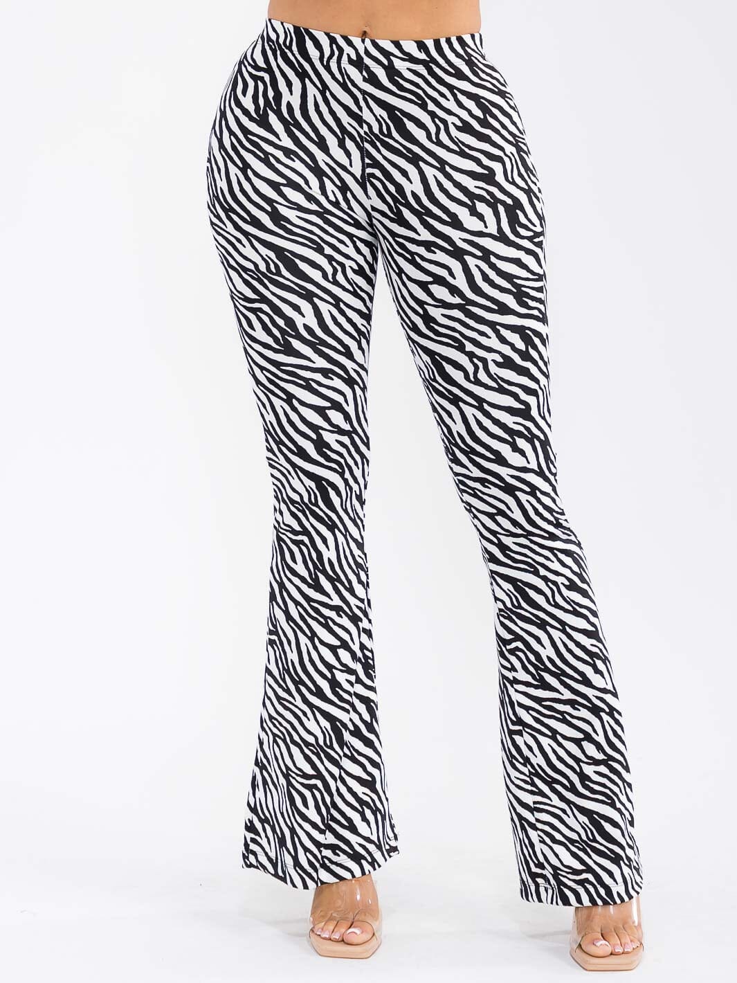 WOMEN'S ELASTIC WAIST ZEBRA PRINT BELL LEG PANTS