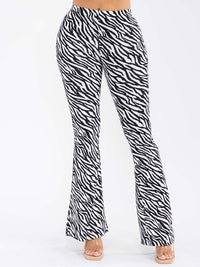 WOMEN'S ELASTIC WAIST ZEBRA PRINT BELL LEG PANTS