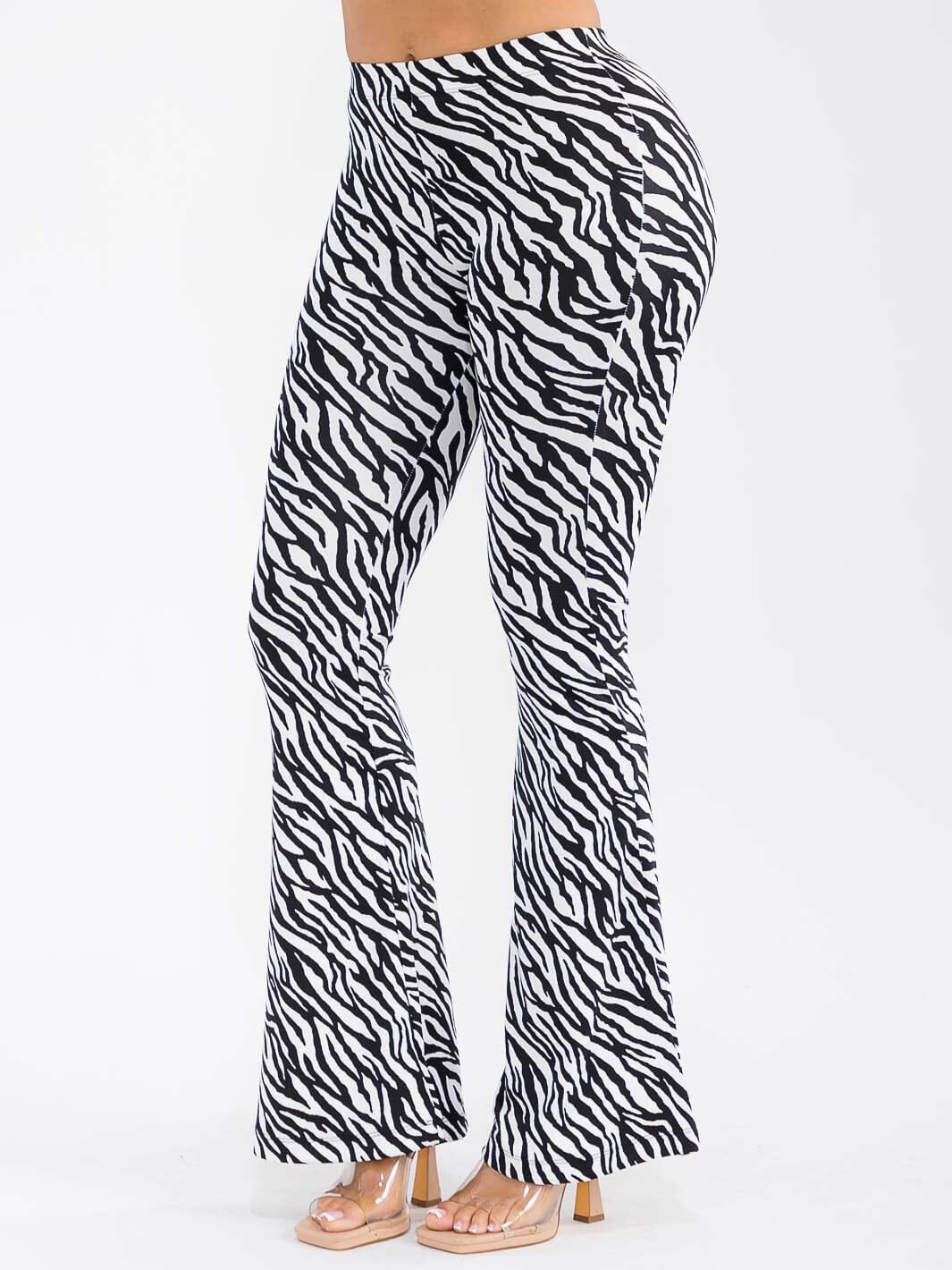 WOMEN'S ELASTIC WAIST ZEBRA PRINT BELL LEG PANTS