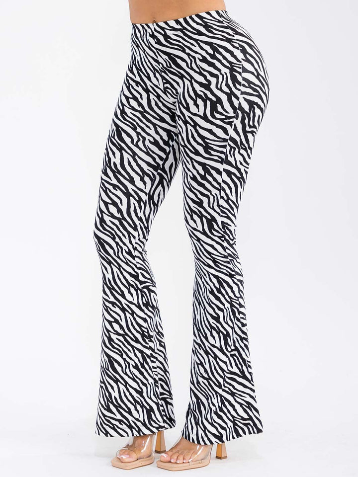 WOMEN'S ELASTIC WAIST ZEBRA PRINT BELL LEG PANTS