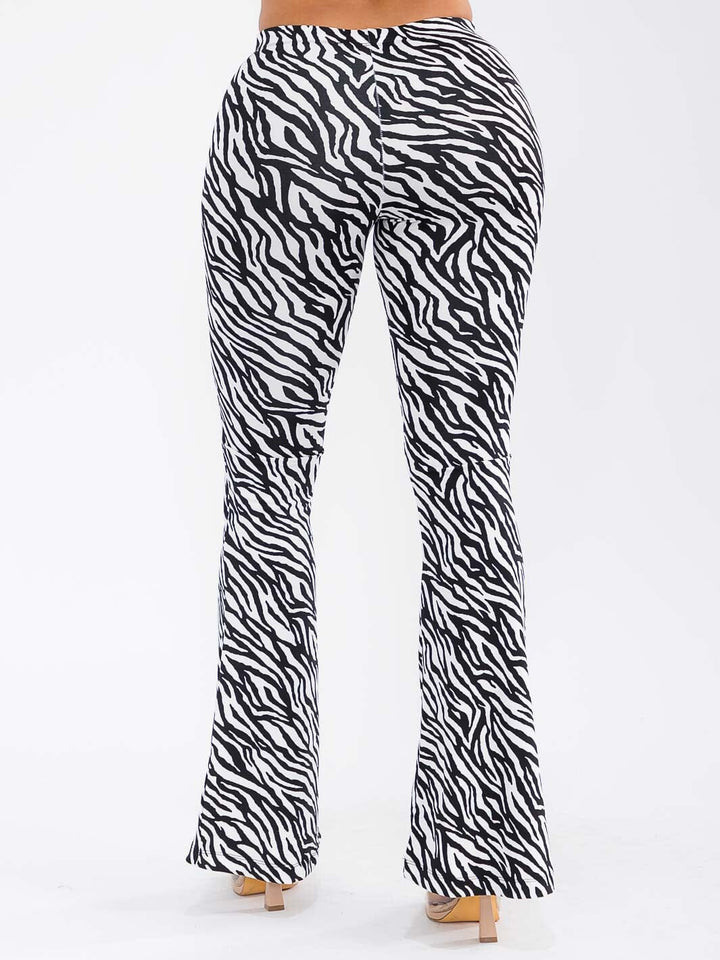 WOMEN'S ELASTIC WAIST ZEBRA PRINT BELL LEG PANTS