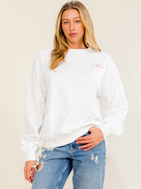 WOMEN'S LONG SLEEVE CLOVER LUCKY STITCHED GRAPHIC PULLOVER SWEATER