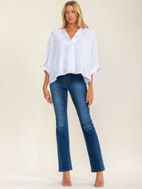 ENTRO WOMEN'S SHORT SLEEVE V-NECK LOOSE FIT SEQUINS BLOUSE
