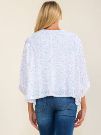 ENTRO WOMEN'S SHORT SLEEVE V-NECK LOOSE FIT SEQUINS BLOUSE