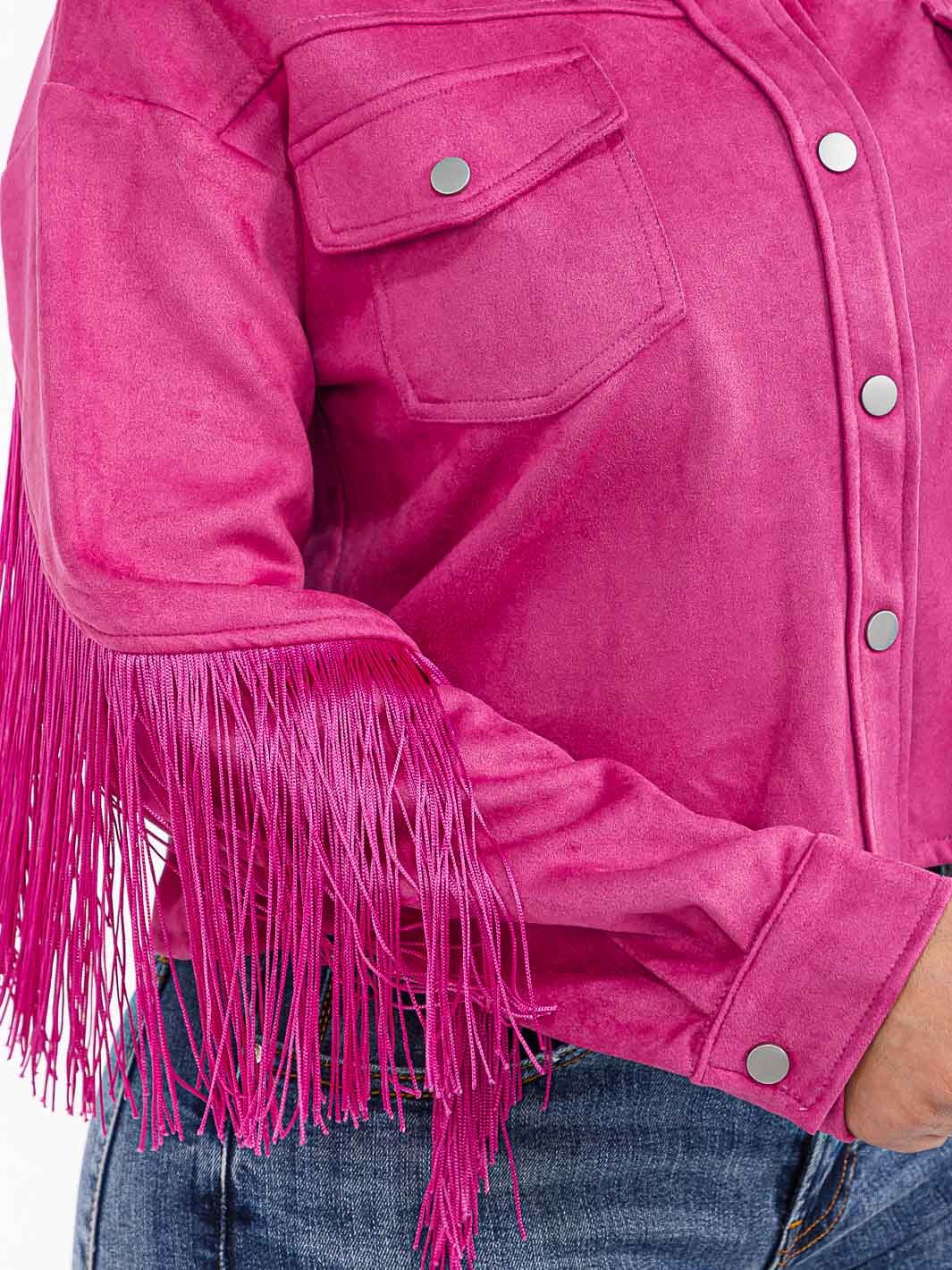 WOMEN'S LONG SLEEVE BUTTON CLOSURE POCKETS FRINGE JACKET