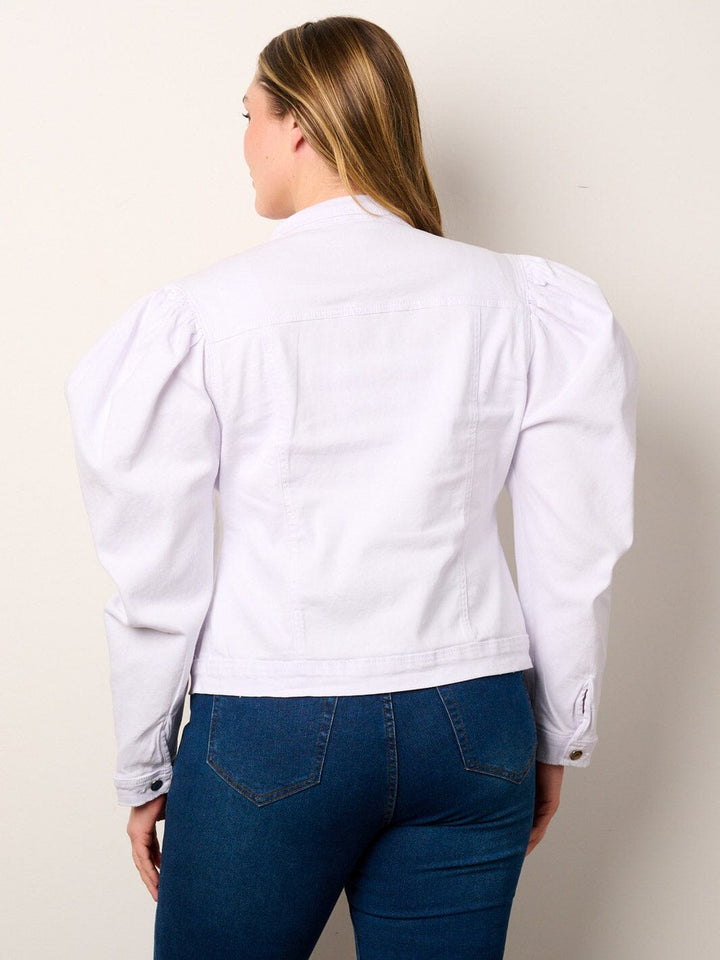 PLUS SIZE LONG PUFF SLEEVE BUTTON CLOSURE DENIM JACKET