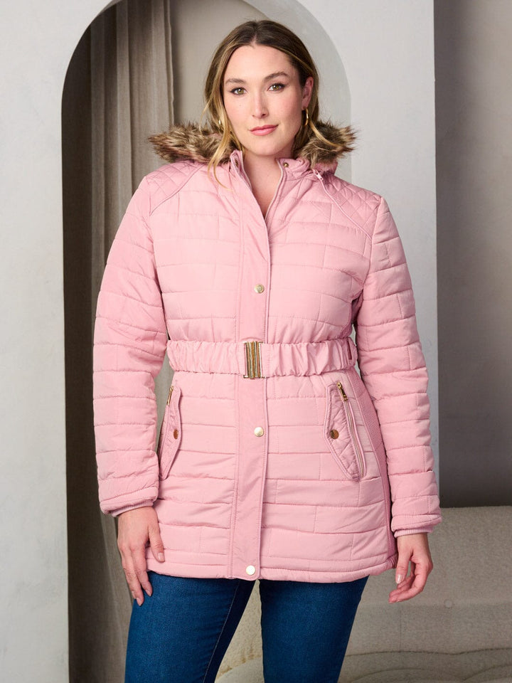 PLUS SIZE LONG SLEEVE ZIP UP POCKETS HOODED PUFFER JACKET