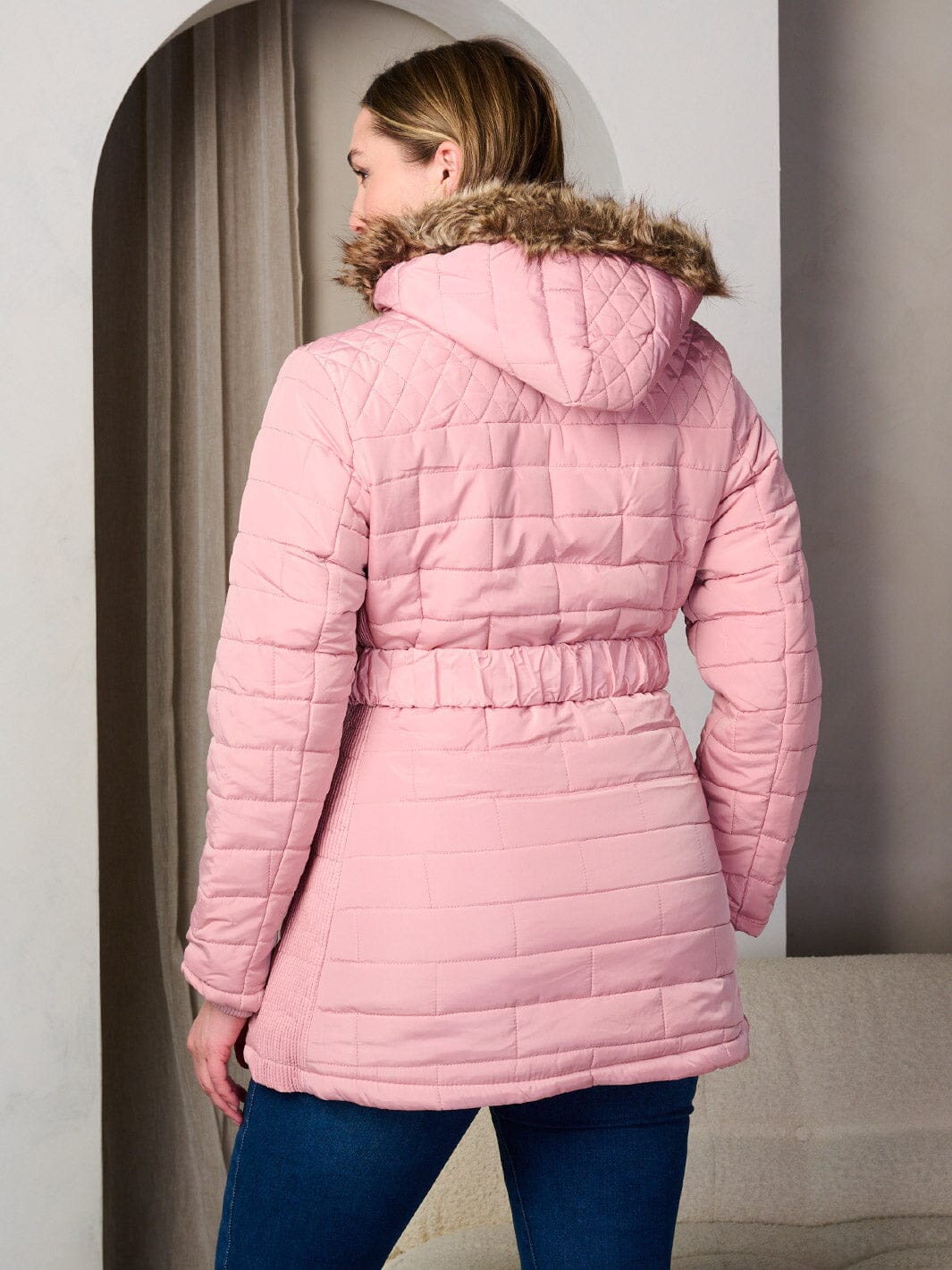 PLUS SIZE LONG SLEEVE ZIP UP POCKETS HOODED PUFFER JACKET