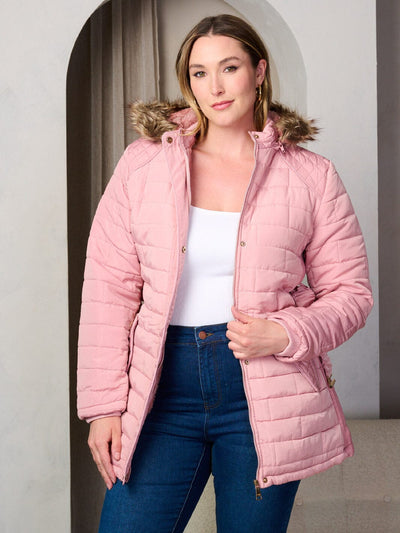 PLUS SIZE LONG SLEEVE ZIP UP POCKETS HOODED PUFFER JACKET