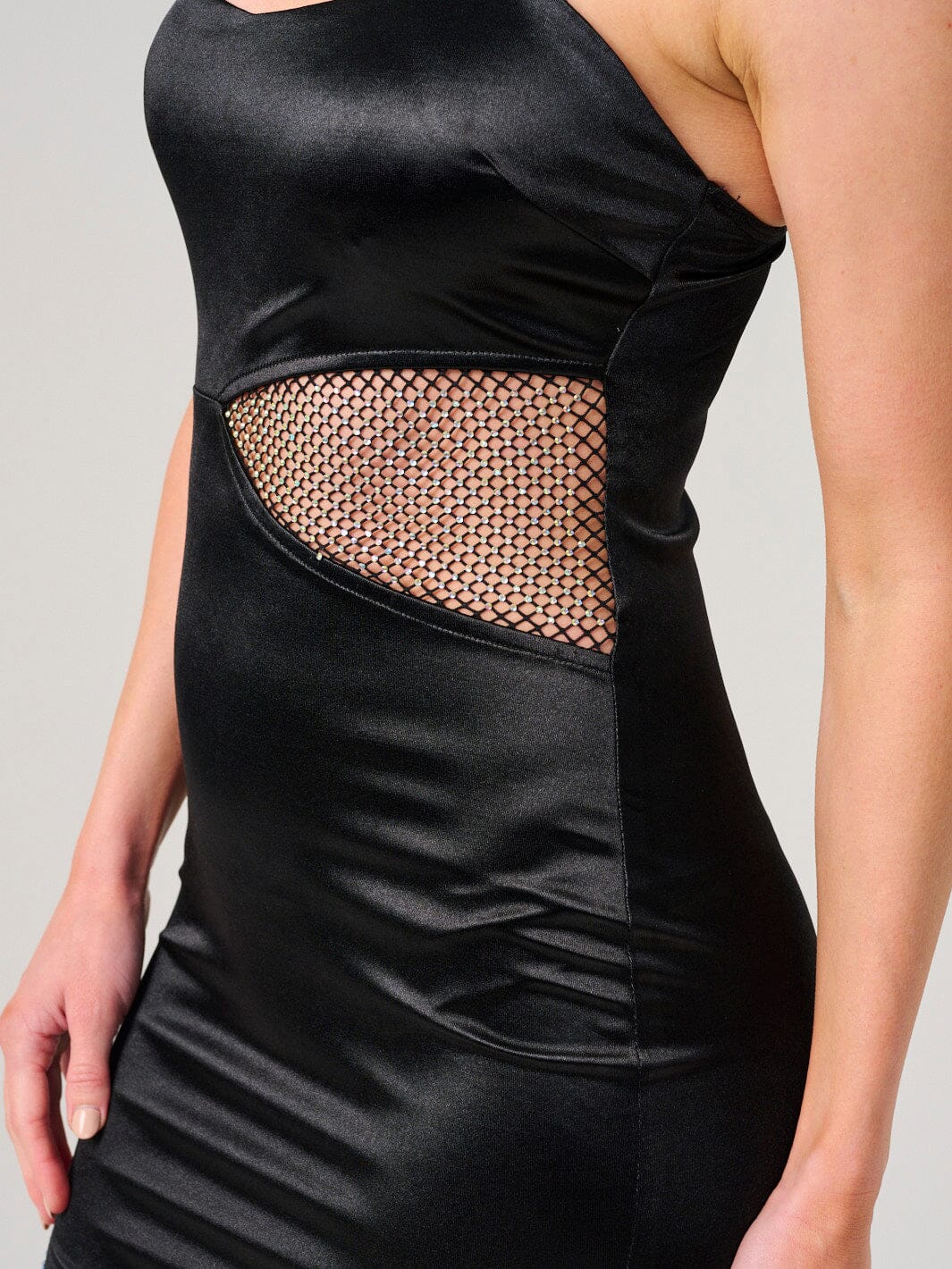 WOMEN'S SLEEVELESS MESH DETAILED BODYCON MINI DRESS