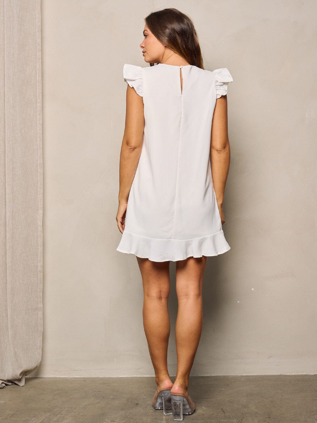 WOMEN'S SLEEVELESS RUFFLE TUNIC MINI DRESS