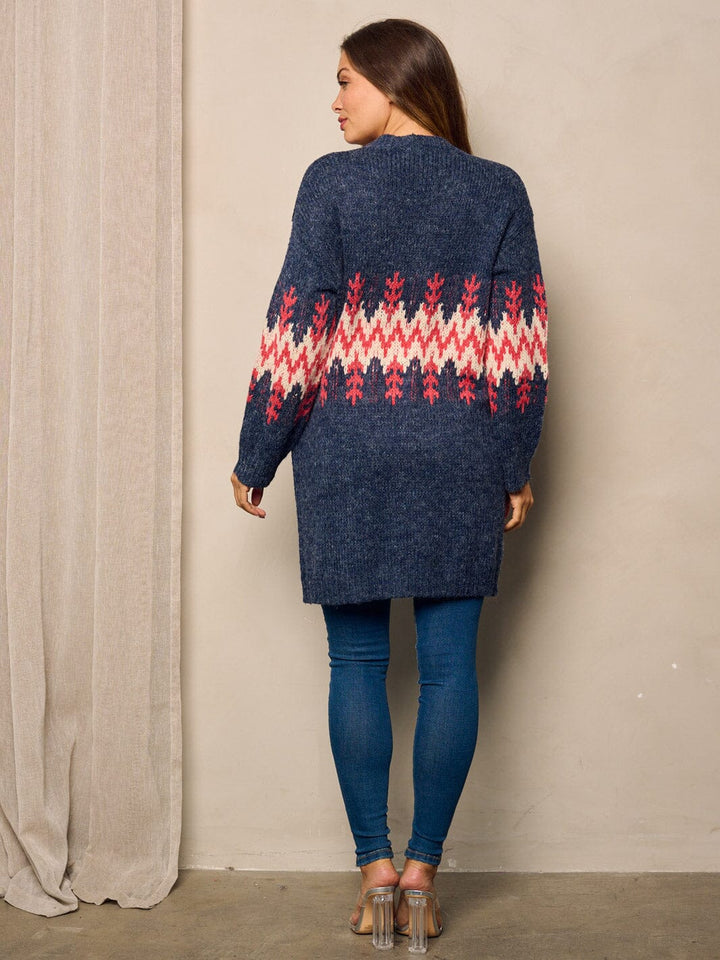 WOMEN'S LONG SLEEVE OPEN FRONT PRINTED CARDIGAN