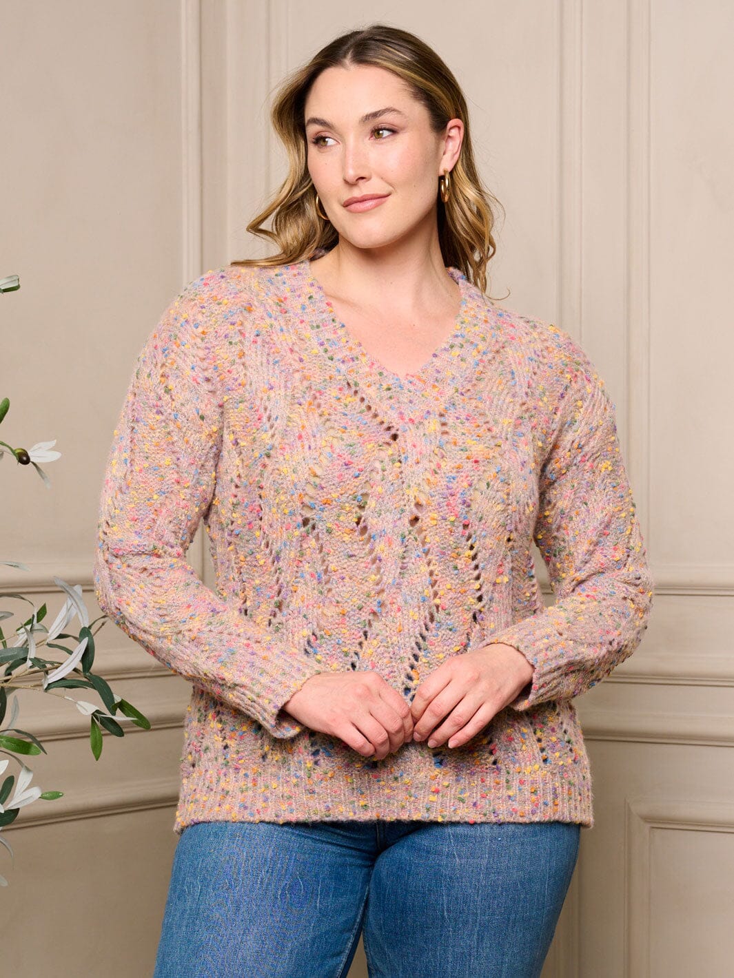 PLUS SIZE LONG SLEEVE V NECK PULLOVER MULTI COLORS SWEATER plus-size-long-sleeve-v-neck-pullover-multi-colors-sweater