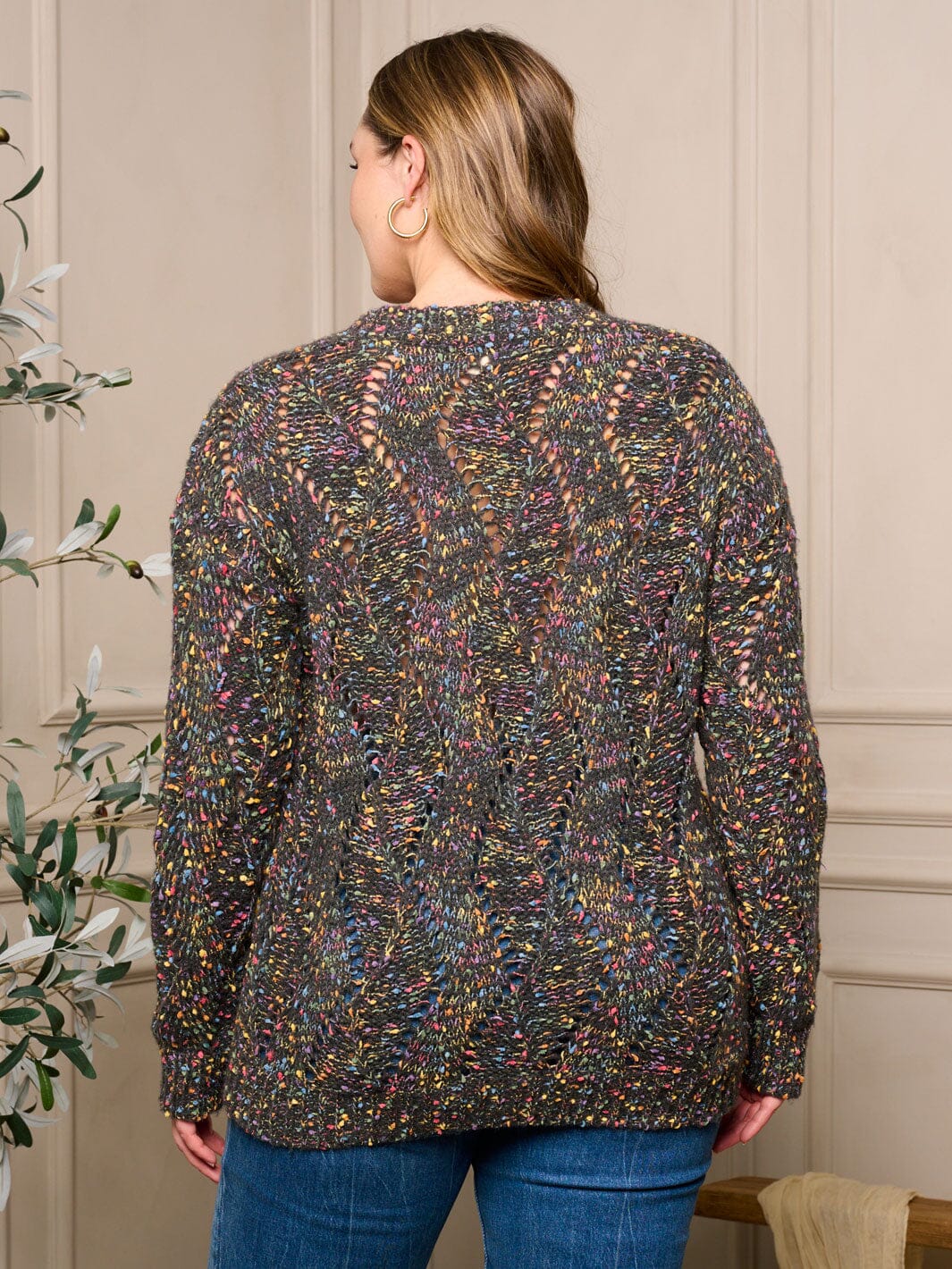 PLUS SIZE LONG SLEEVE V-NECK PULLOVER MULTI COLORS SWEATER